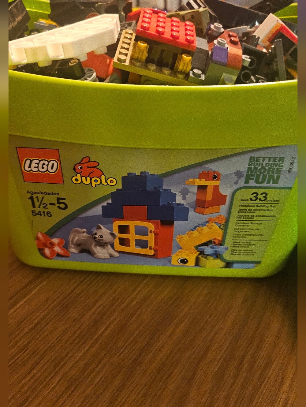 LEGO DUPLO Bright Green Bucket Building Set with Red Blue Yellow Accents